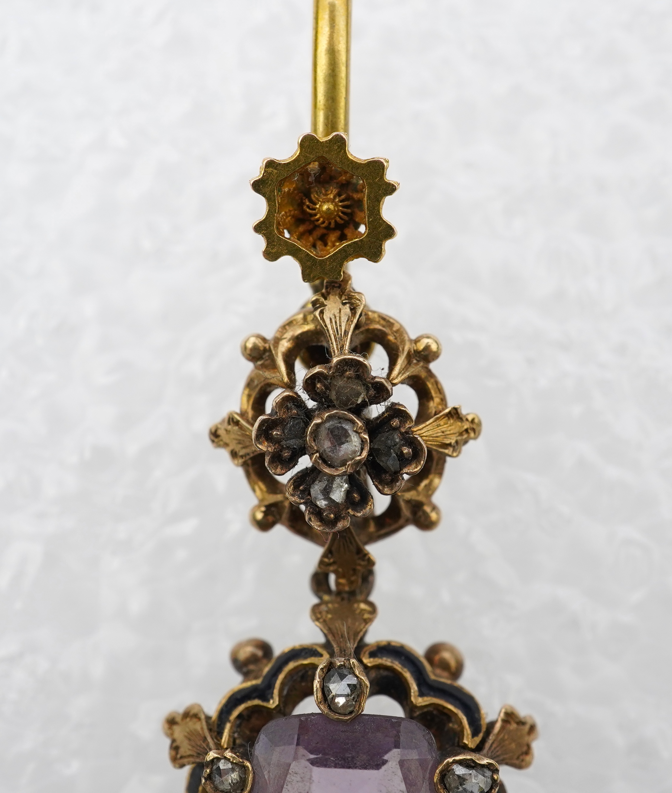 A Victorian amethyst and diamond pendant, mid 19th century composite